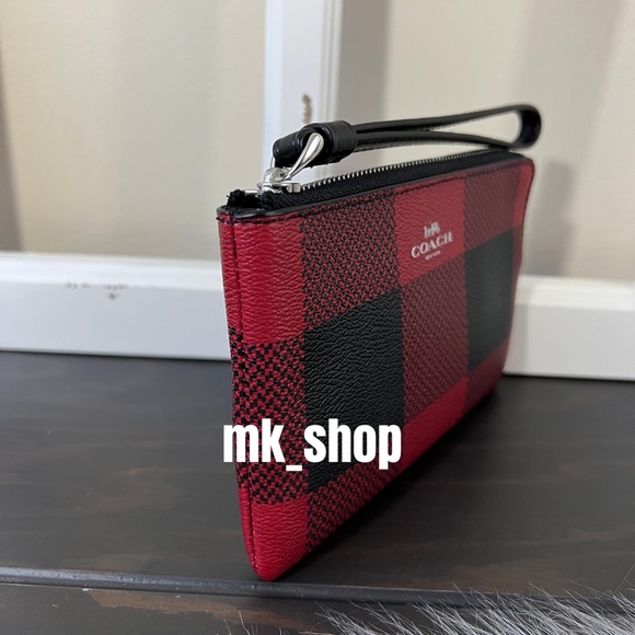 COACH Buffalo Plaid Corner Zip Wristlet - Picture 7 of 14